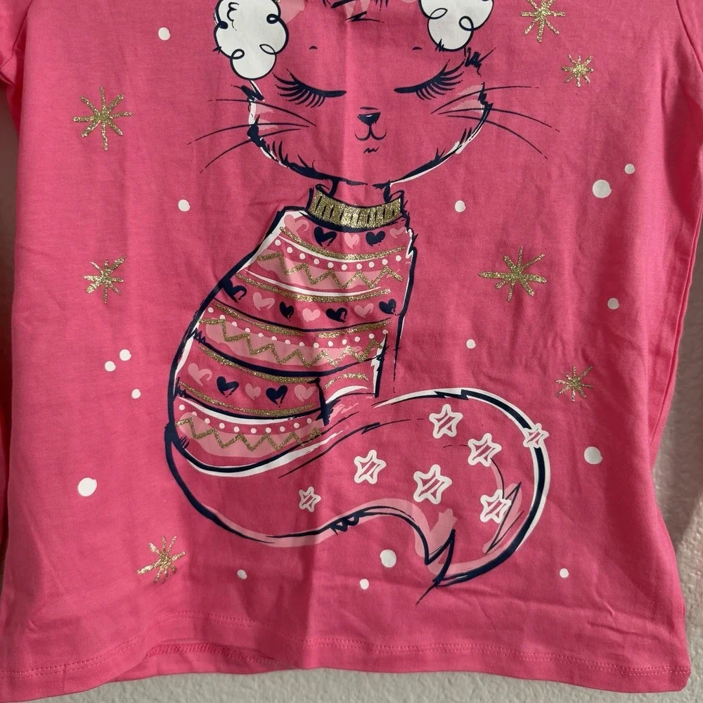 The Children's Place Girls Pink Cat T-Shirt Long Sleeve 7/8 Medium Sassy NWT